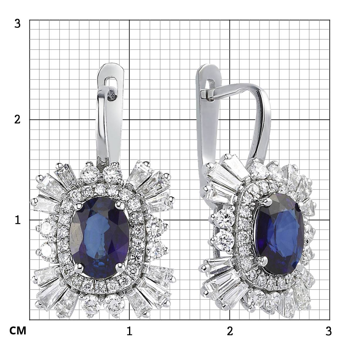 Серьги из белого золота с бриллиантами и сапфирами (054590)