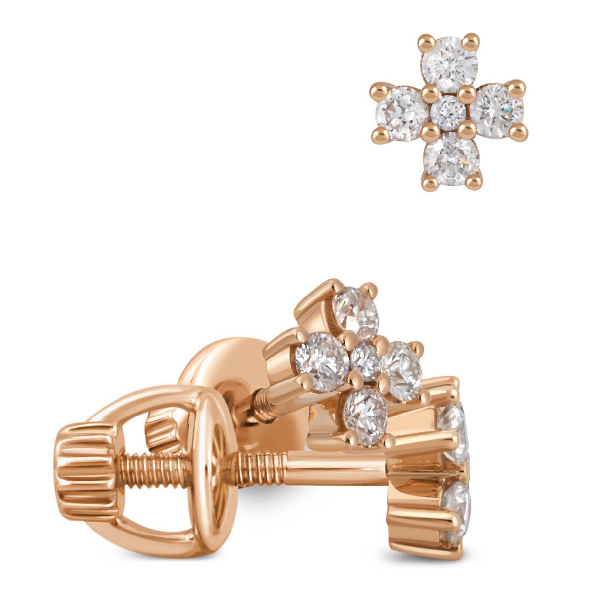 Серьги пусеты из красного золота с бриллиантами (050541)