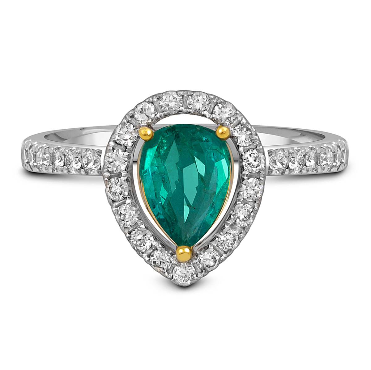 Кольцо из белого золота с бриллиантами и изумрудом (052547)