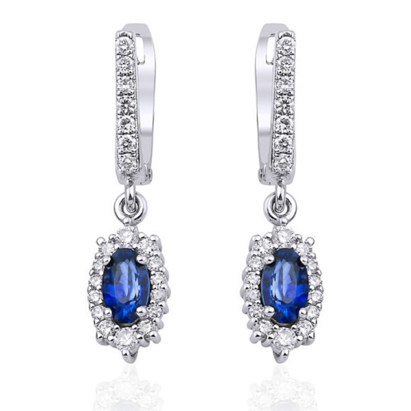 Серьги из белого золота с бриллиантами и сапфирами (050621)