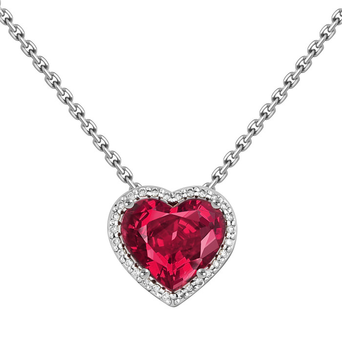 Колье из белого золота с бриллиантами и турмалином Сердце (063137)