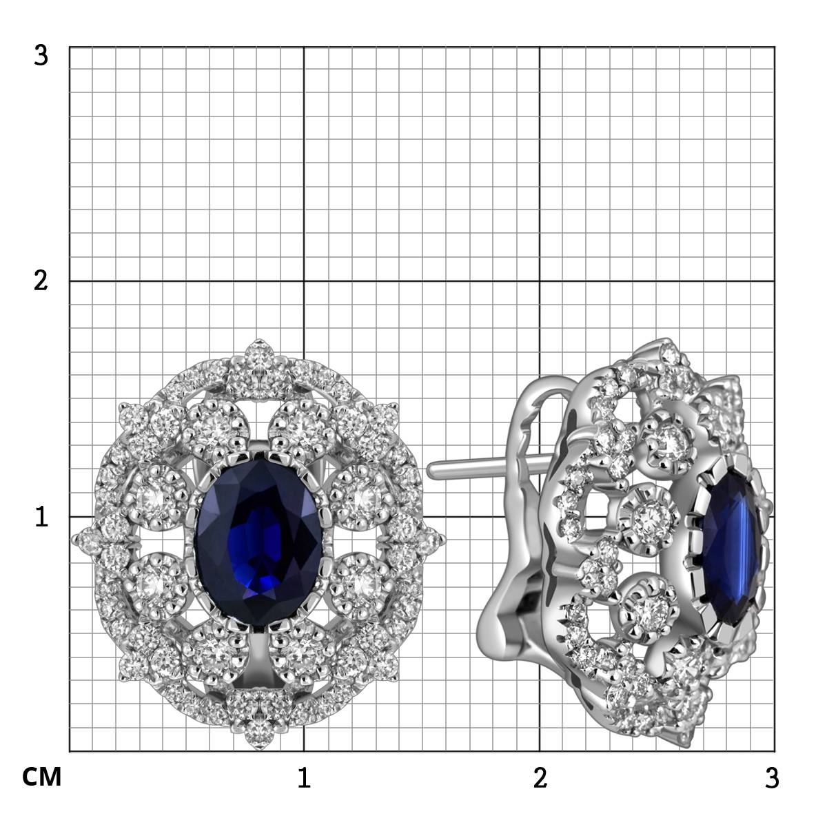 Серьги из белого золота с бриллиантами и сапфирами (025559)