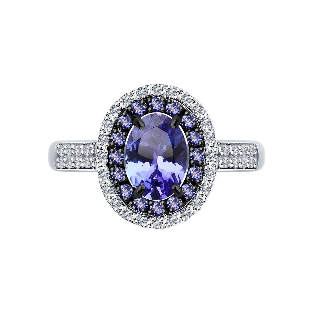 Кольцо из белого золота с бриллиантами и танзанитами (046274)