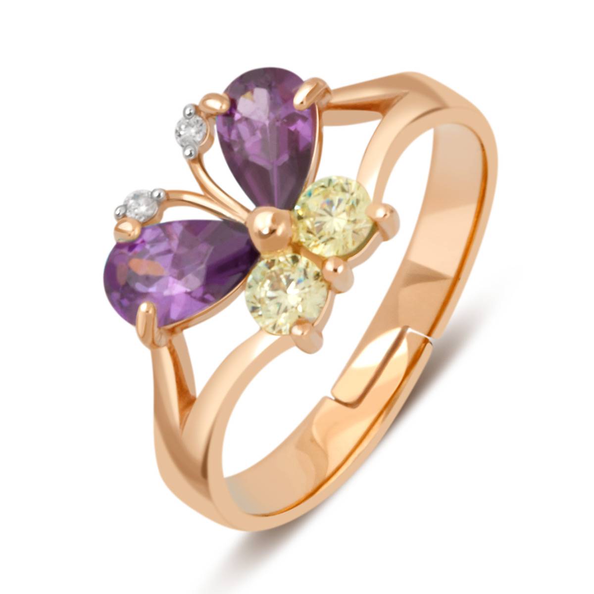 Детское кольцо из красного золота с цветными фианитами 