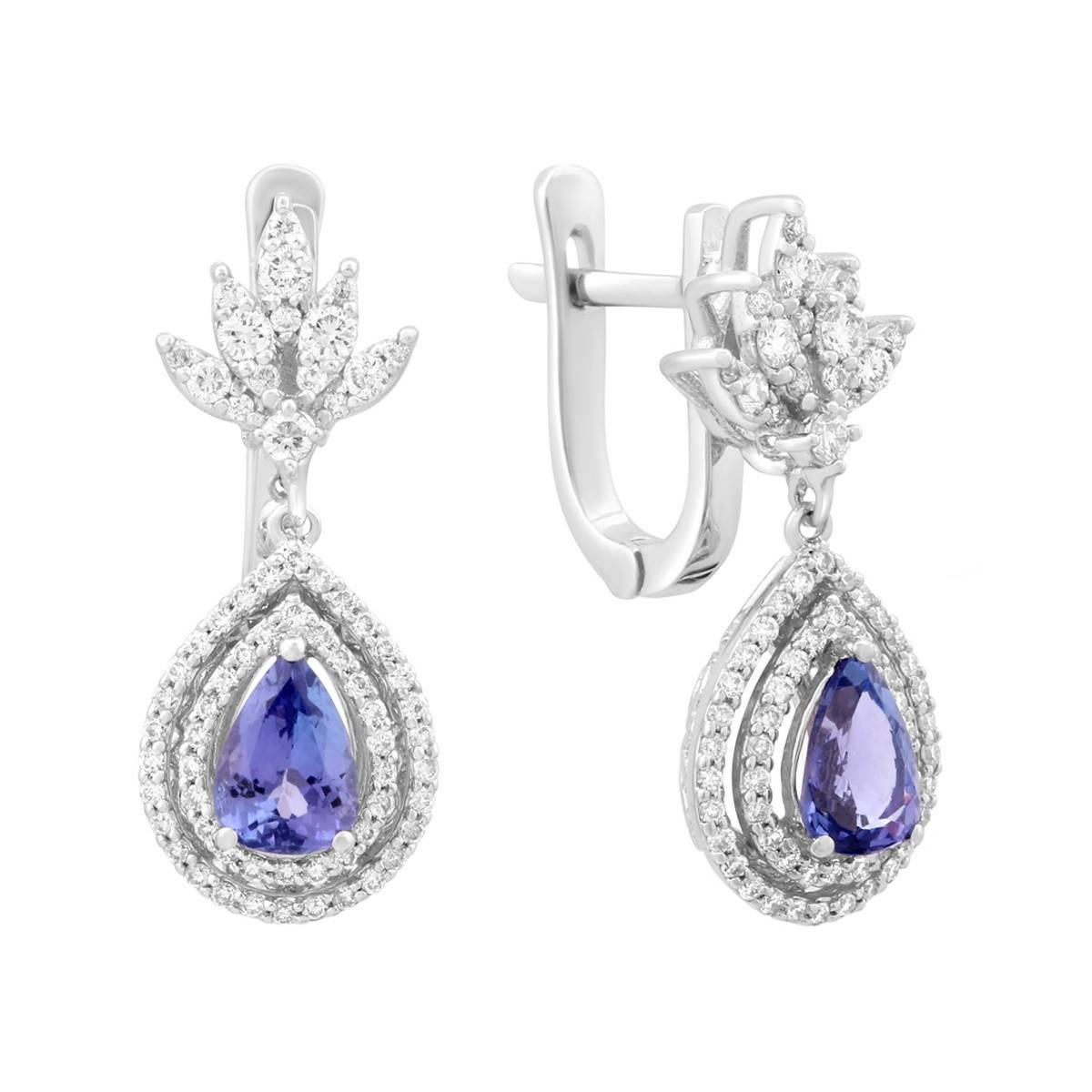 Серьги из белого золота с бриллиантами и танзанитами (025281)