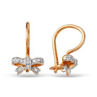 Детские серьги из красного золота с фианитами 