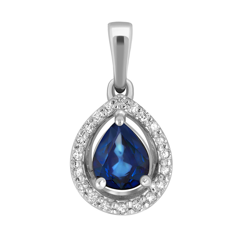 Кулон из белого золота с бриллиантами и сапфиром (046119)