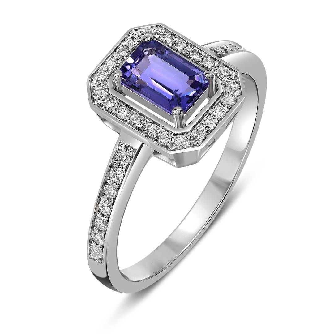 Кольцо из белого золота с бриллиантами и танзанитом (061554)