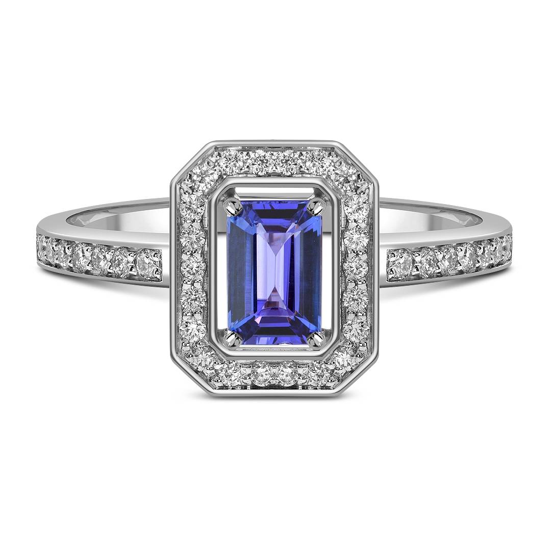 Кольцо из белого золота с бриллиантами и танзанитом (061554)