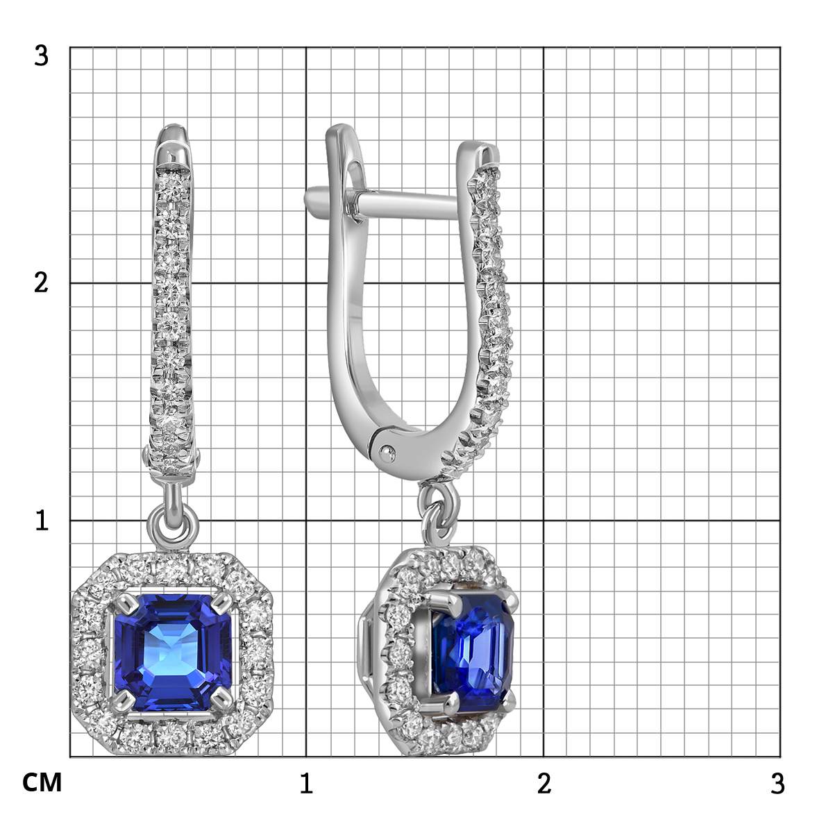 Серьги из белого золота с бриллиантами и сапфирами (060314)