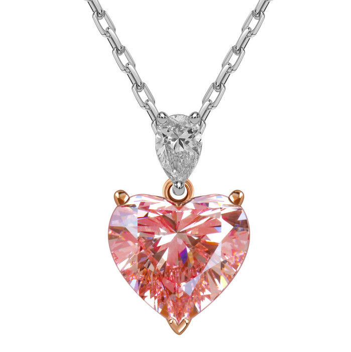 Колье из белого золота с розовым бриллиантом "Сердце" (060516)