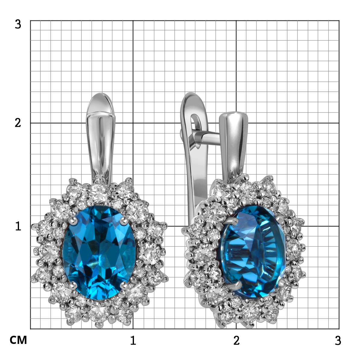 Серьги из белого золота с бриллиантами и лондон топазами (060385)