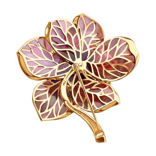 Брошь из красного золота с бриллиантамии эмалью 