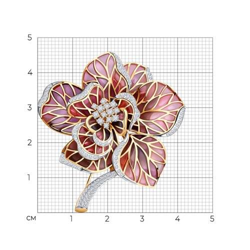 Брошь из красного золота с бриллиантамии эмалью 