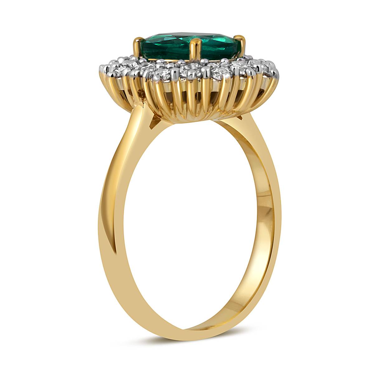 Кольцо из жёлтого золота с бриллиантами и изумрудом (052370)