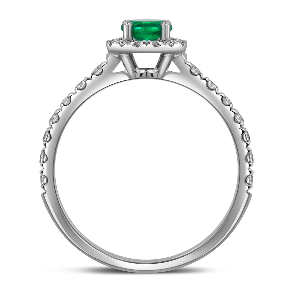 Кольцо из белого золота с бриллиантами и изумрудом (060984)