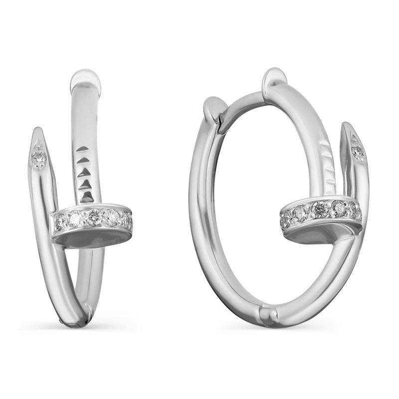 Серьги конго из белого золота с бриллиантами (058809)