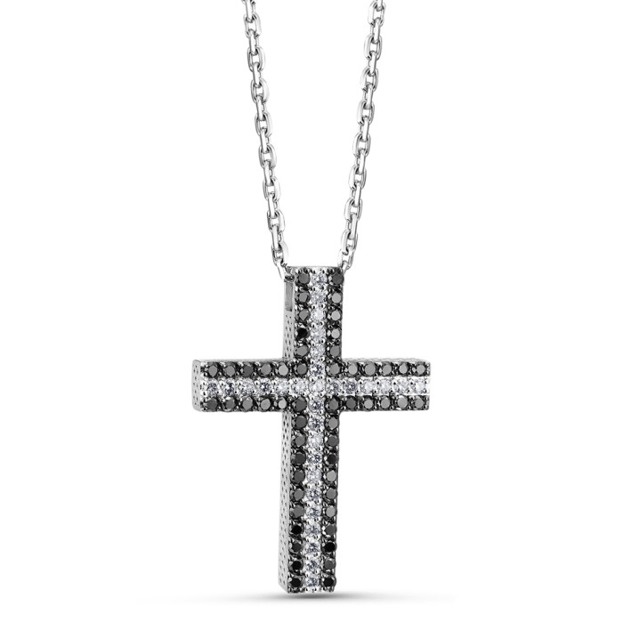 Колье крест из белого золота с бриллиантами (051501)