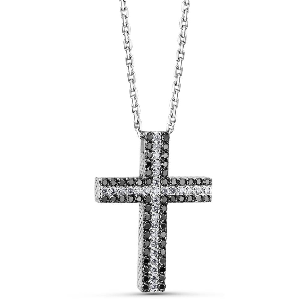 Колье крест из белого золота с бриллиантами (051501)