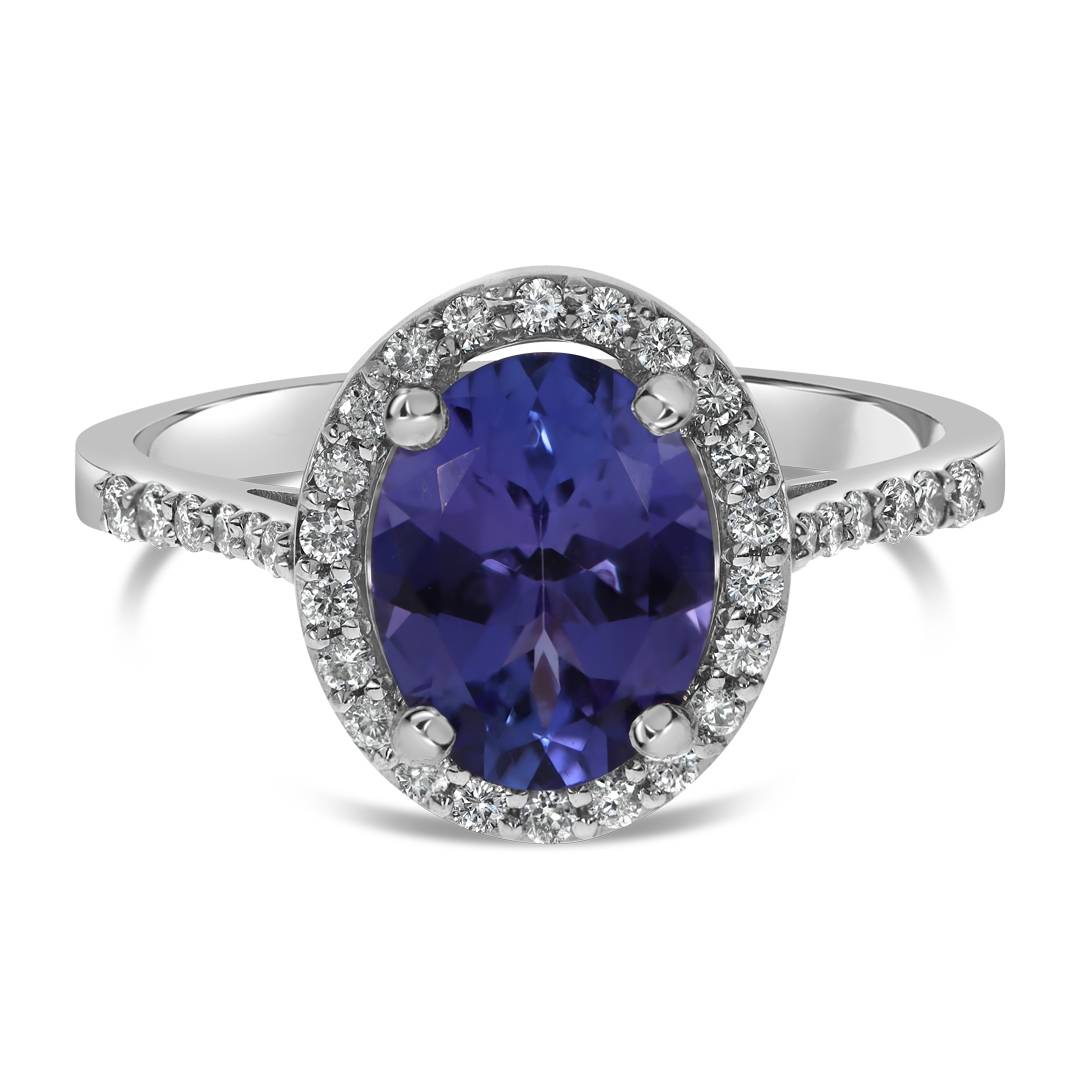 Кольцо из белого золота с бриллиантами и танзанитом (061552)