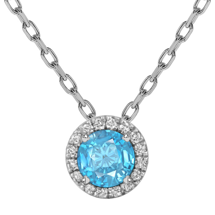 Колье из белого золота с бриллиантами и топазом (054120)