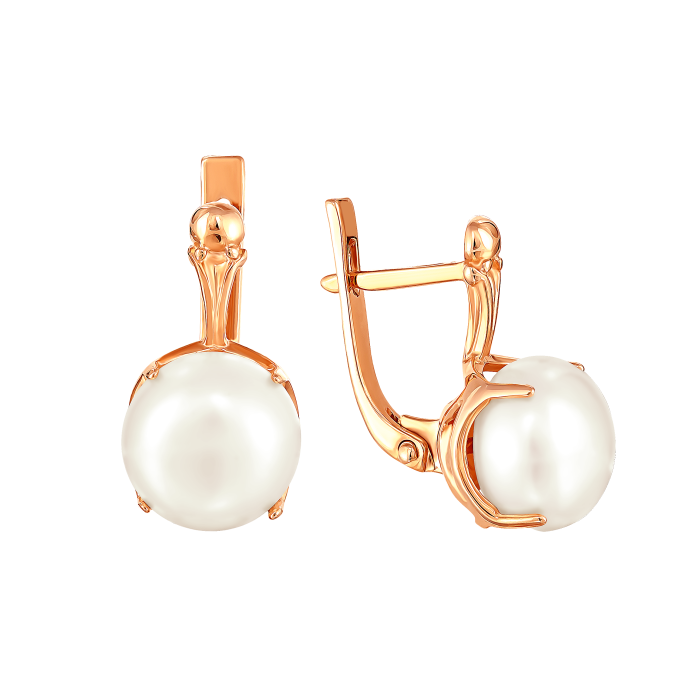 Серьги из красного золота с жемчугом (041643)