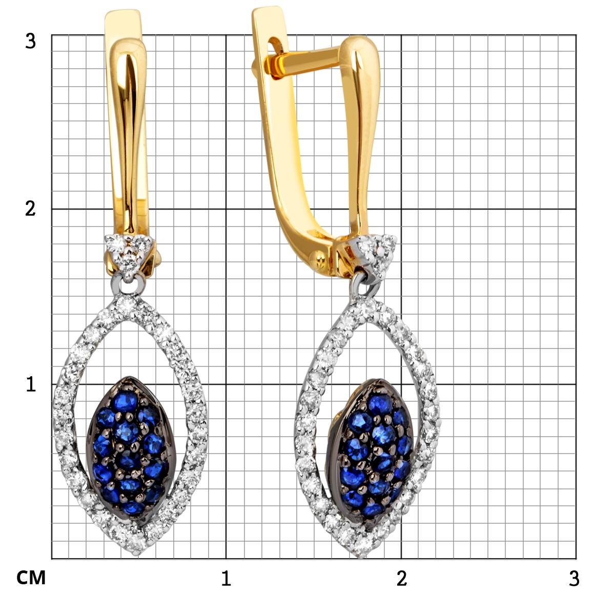 Серьги из желтого золота с бриллиантами и сапфирами (001269)