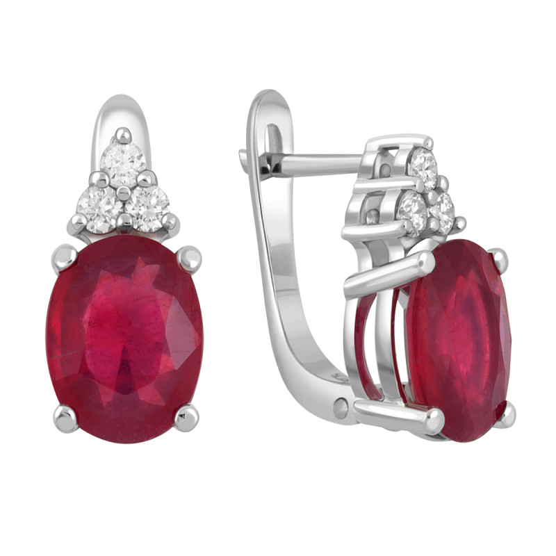 Серьги из белого золота с бриллиантами и рубинами (061052)