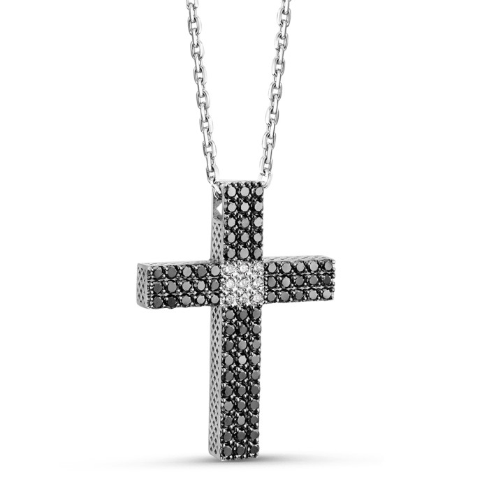 Колье крест из белого золота с бриллиантами (052925)