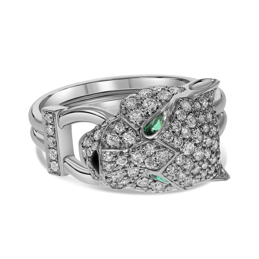 Кольцо из белого золота с бриллиантами и изумрудами (060525)