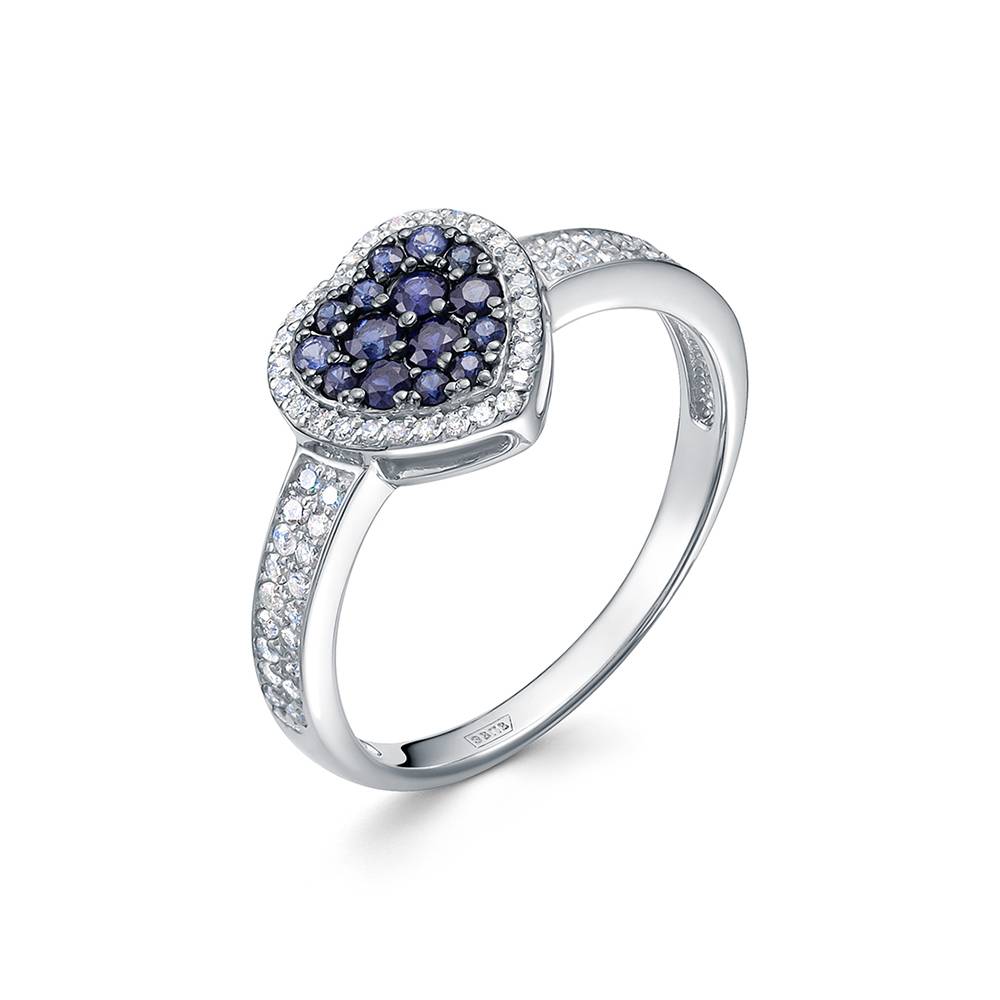 Кольцо из белого золота с бриллиантами и сапфирами 