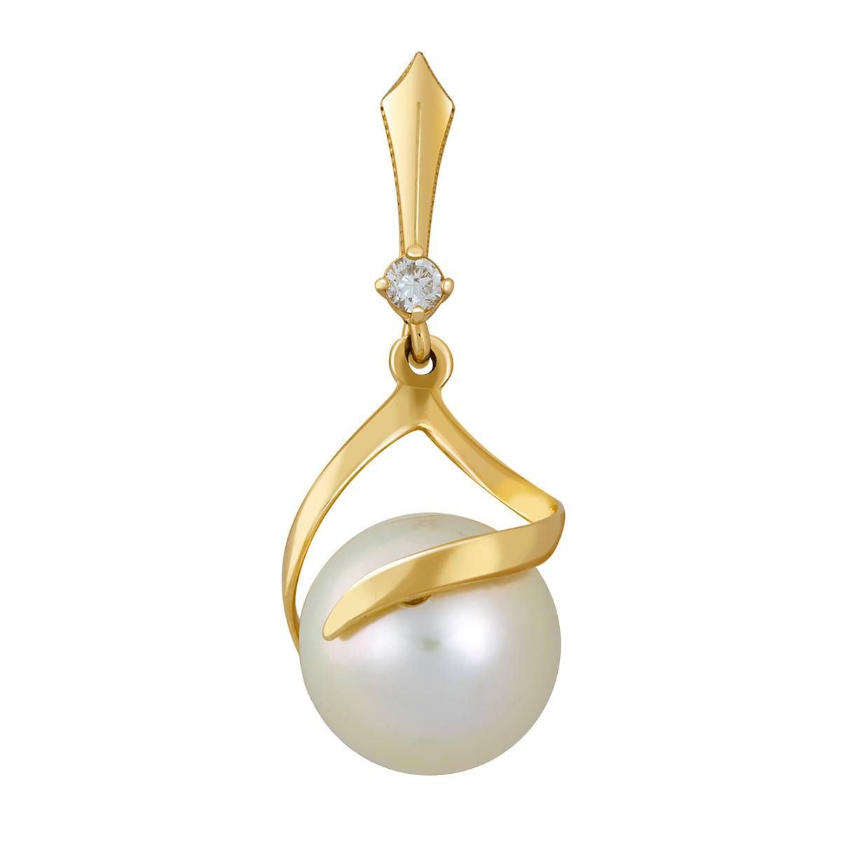 Кулон из жёлтого золота с бриллиантом и жемчугом (042415)