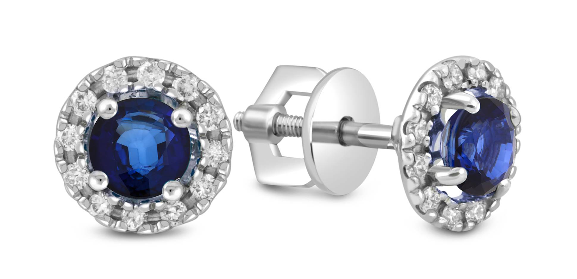 Серьги пусеты из белого золота с бриллиантами и сапфирами (049358)