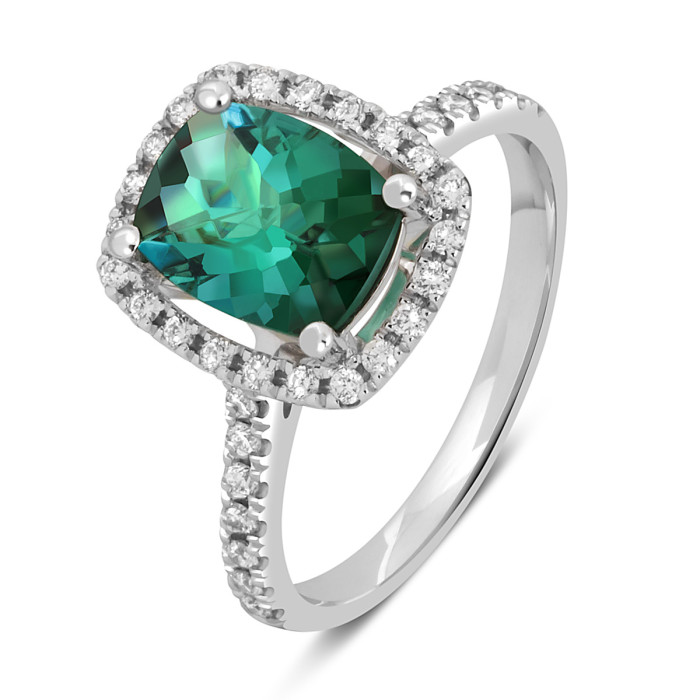 Кольцо из белого золота с зелёным турмалином (047286)