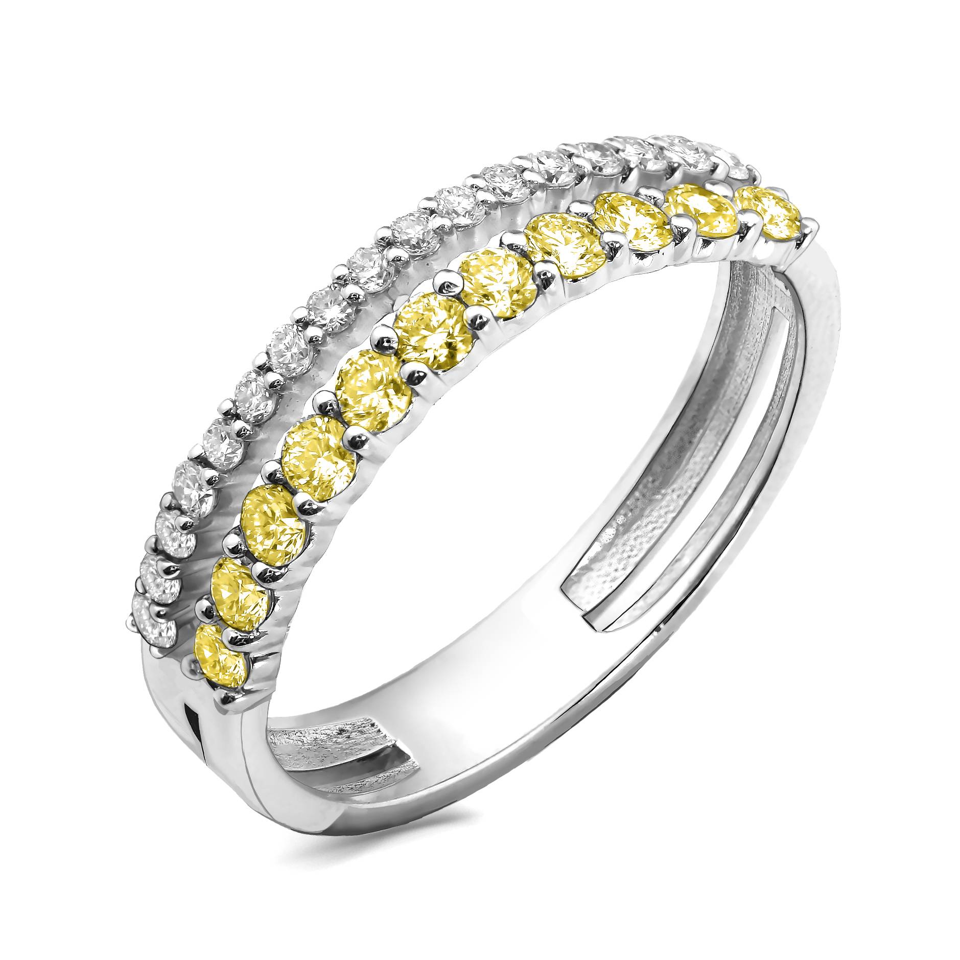 Кольцо из белого золота с бриллиантами и жёлтыми сапфирами (063036)