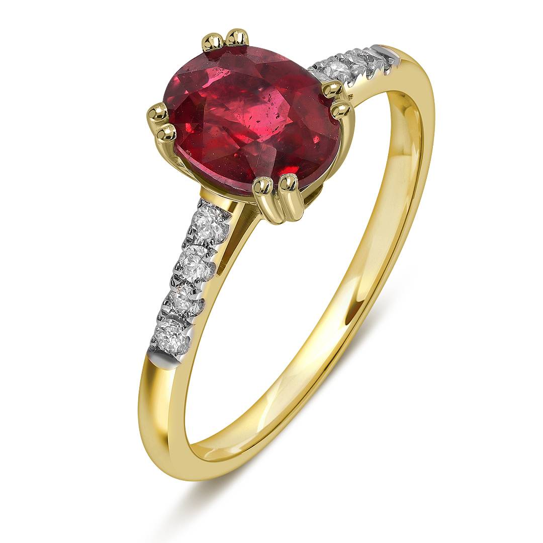 Кольцо из жёлтого золота с бриллиантами и рубином (060337)