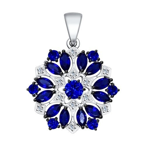 Кулон из белого золота с бриллиантами и сапфирами (027036)