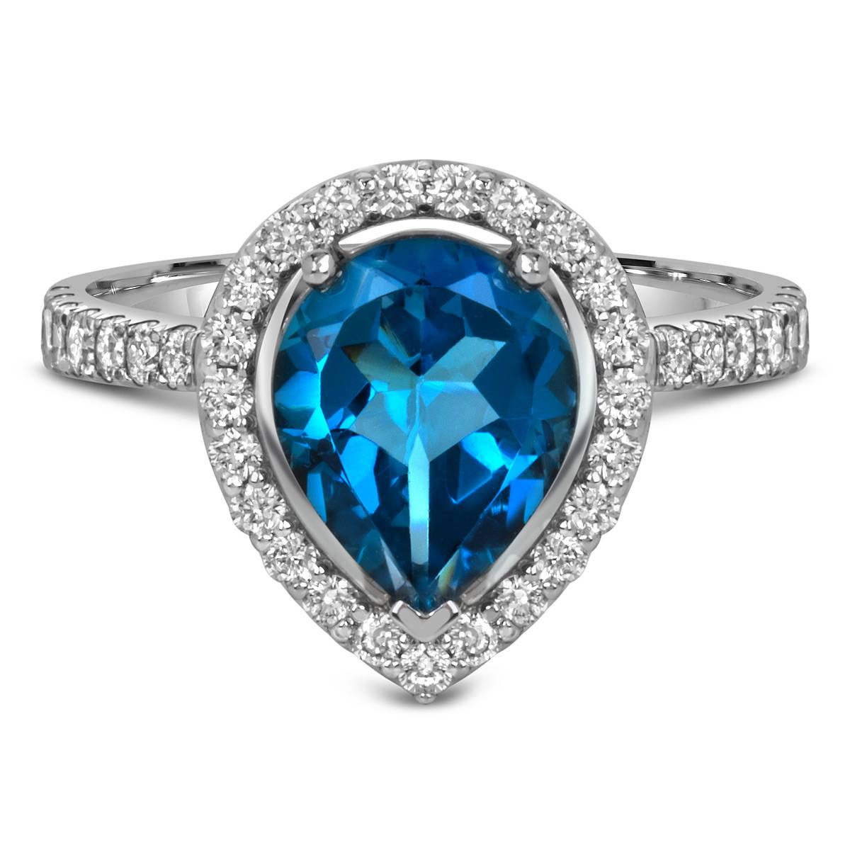 Кольцо из белого золота с бриллиантами и лондон топазом (060361)