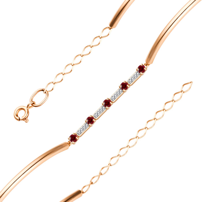 Браслет из красного золота с бриллиантами и рубинами (050489)