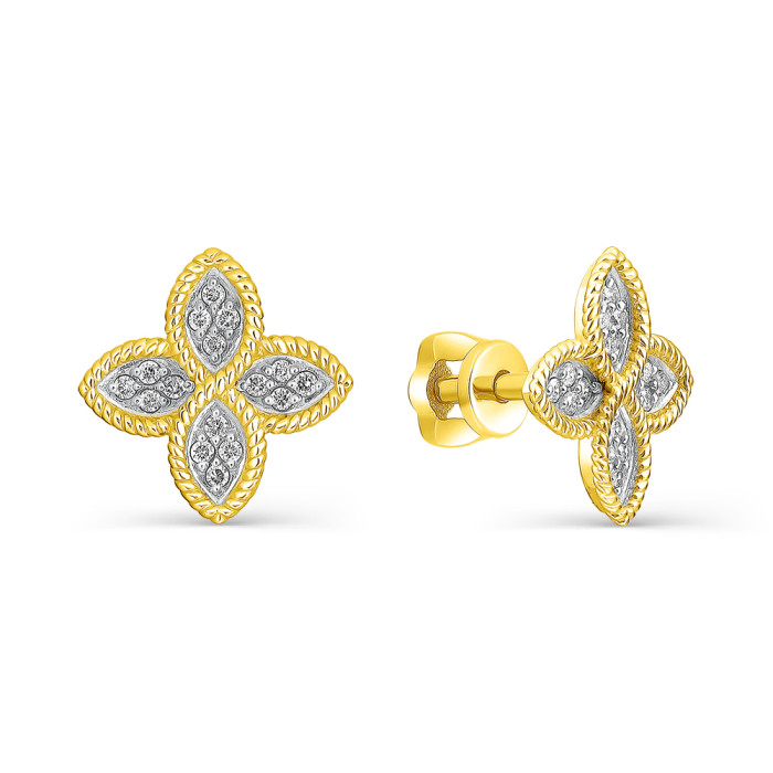 Серьги пусеты из жёлтого золота с бриллиантами (056188)