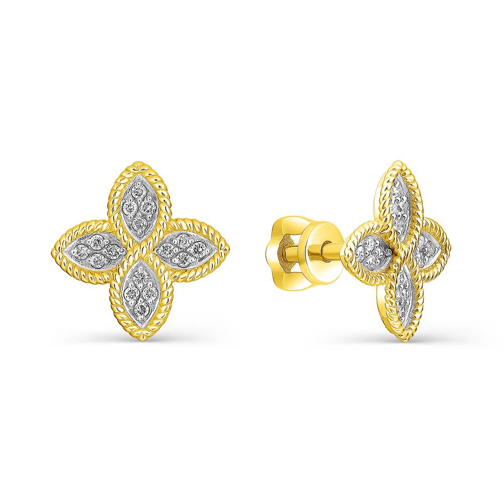 Серьги пусеты из жёлтого золота с бриллиантами (056188)