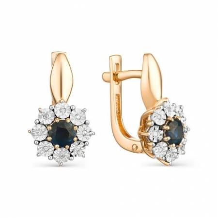 Серьги из комбинированного золота с бриллиантами и сапфирами (036174)