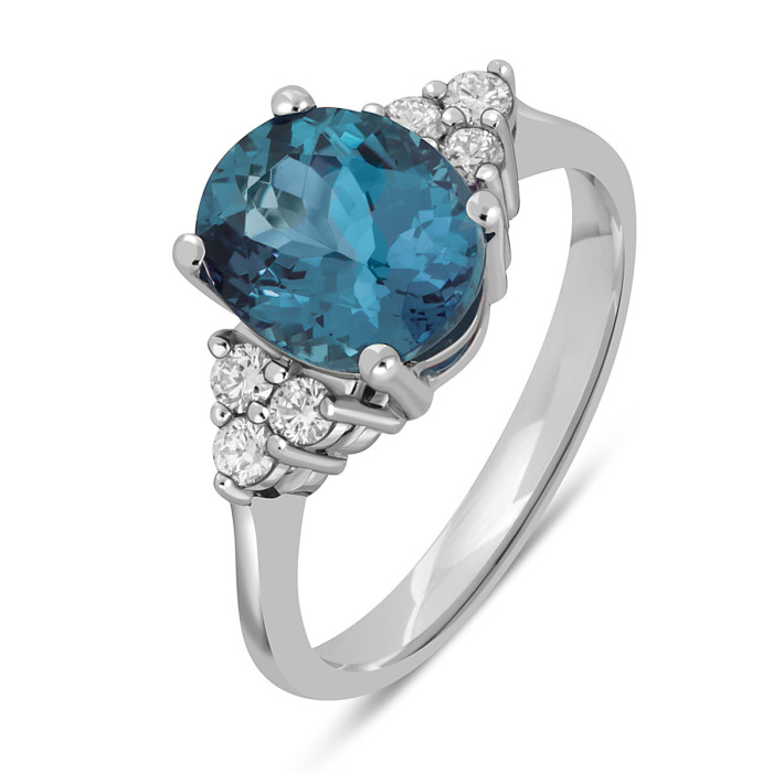 Кольцо из белого золота с бриллиантами и лондон топазом (060510)