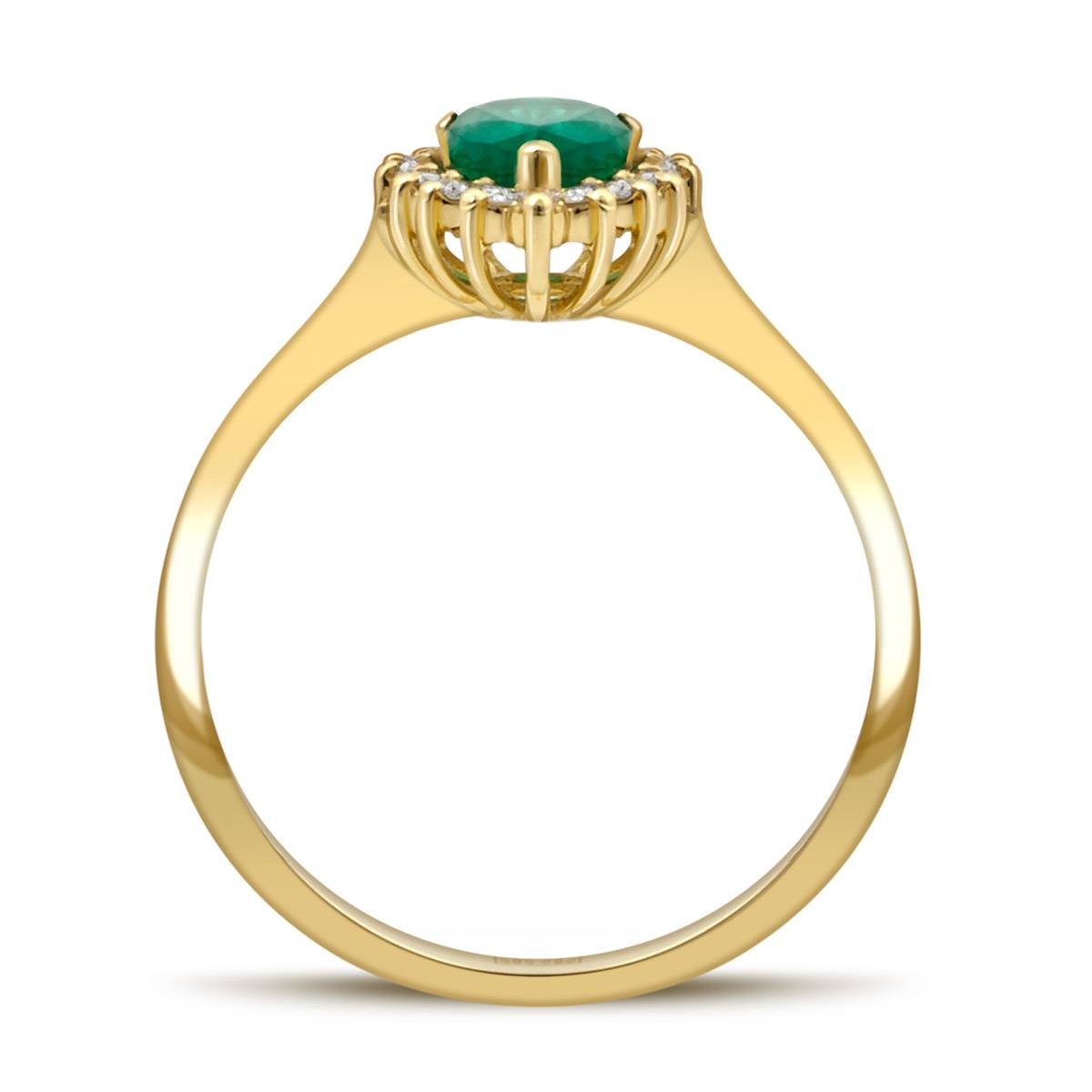 Кольцо из жёлтого золота с бриллиантами и изумрудом (035627)