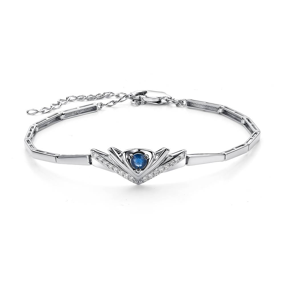 Браслет из белого золота с бриллиантами и сапфиром (055177)