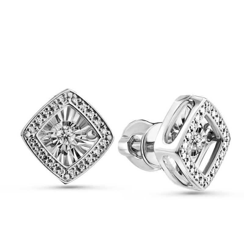 Серьги пусеты из белого золота с бриллиантами  (057552)