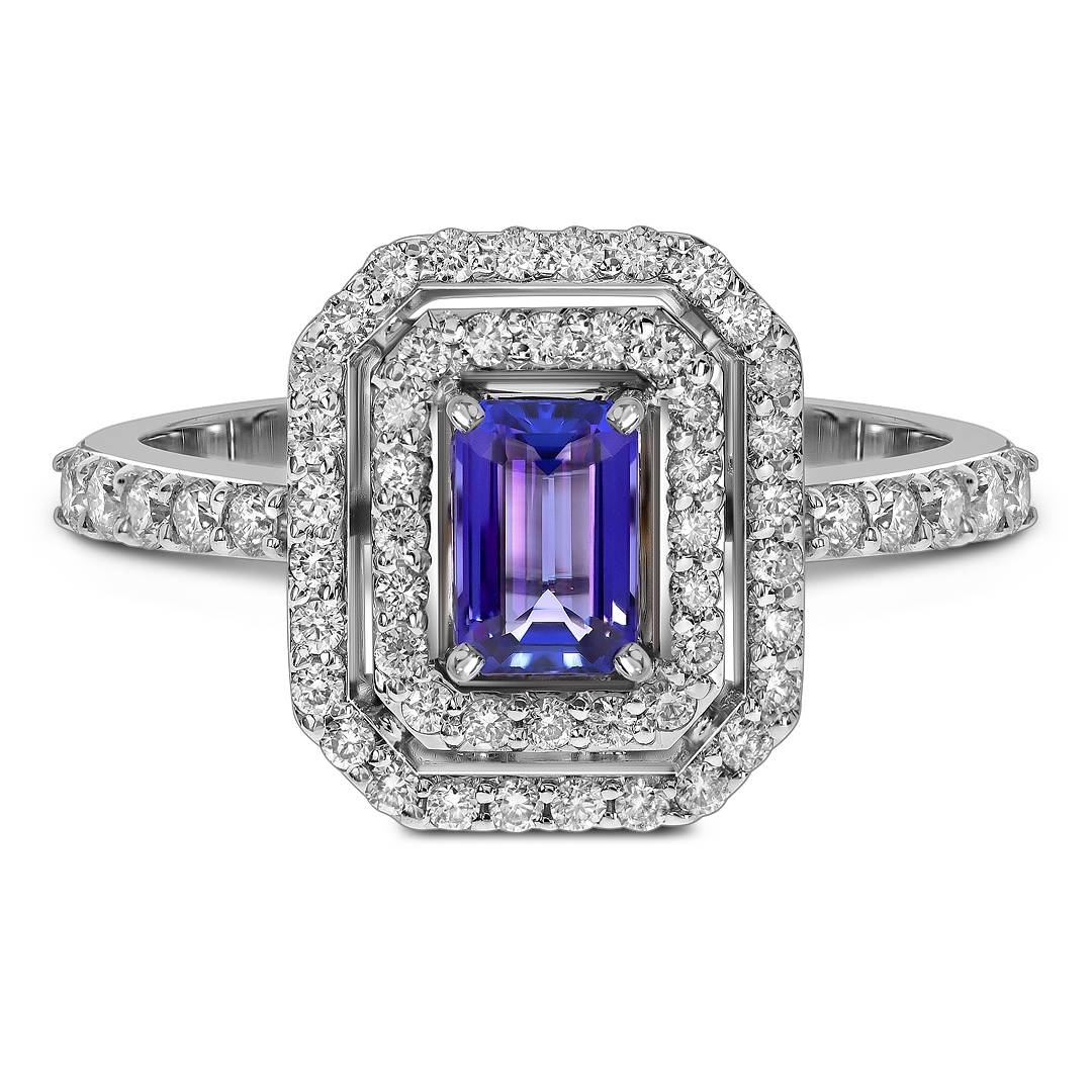 Кольцо из белого золота с бриллиантами и танзанитом (061562)