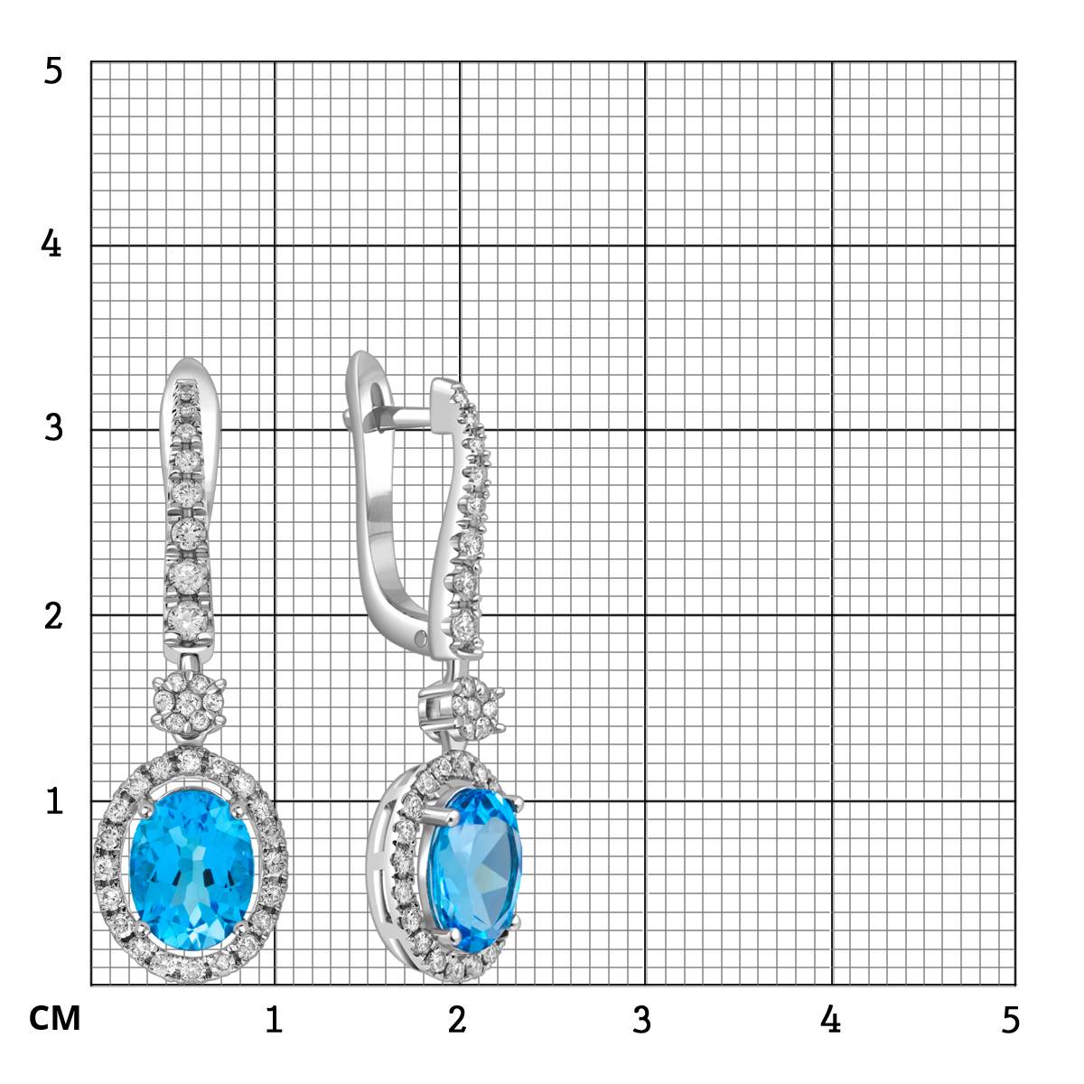 Серьги из белого золота с бриллиантами и топазами (058471)