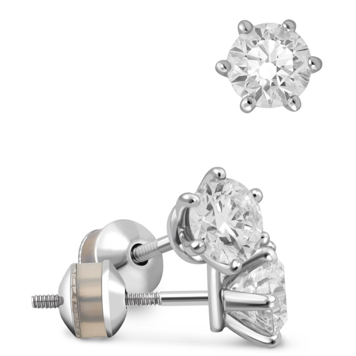 Серьги пусеты из белого золота с бриллиантами (035530)