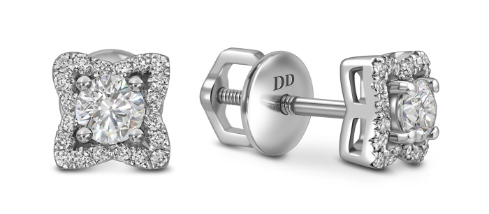 Серьги пусеты из белого золота с бриллиантами (062828)